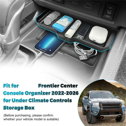 Center Console Organizer for  Frontier 2022-2026 Center Console Tray Under Climate Controls Storage Box
