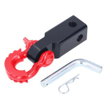 2in Universal Shackle Hitch Hook Receiver High Strength Steel Tow Hitch Receiver for Cars Trucks Jeeps Red & Black