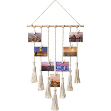 Personalizovaný fotorámeček, nástěnná dekorace v boho stylu s 25 klipy, koláž z fotorámečků s teplou atmosférou, přírodní bavlněné