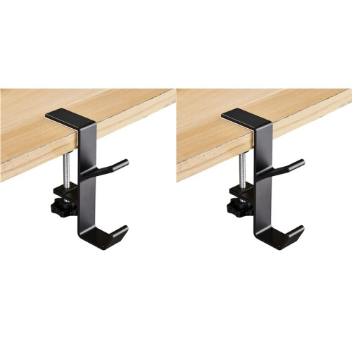 2 Piece Adjustable Table Side Hook, Gaming Headset Table Hanger Backpack Storage, Hook Stand Without Drilling,Black