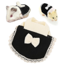 Hamster-Mantel-Outfit mit Schleife, weichem Fleece, Kleider für Kleintiere (Schwarz M)