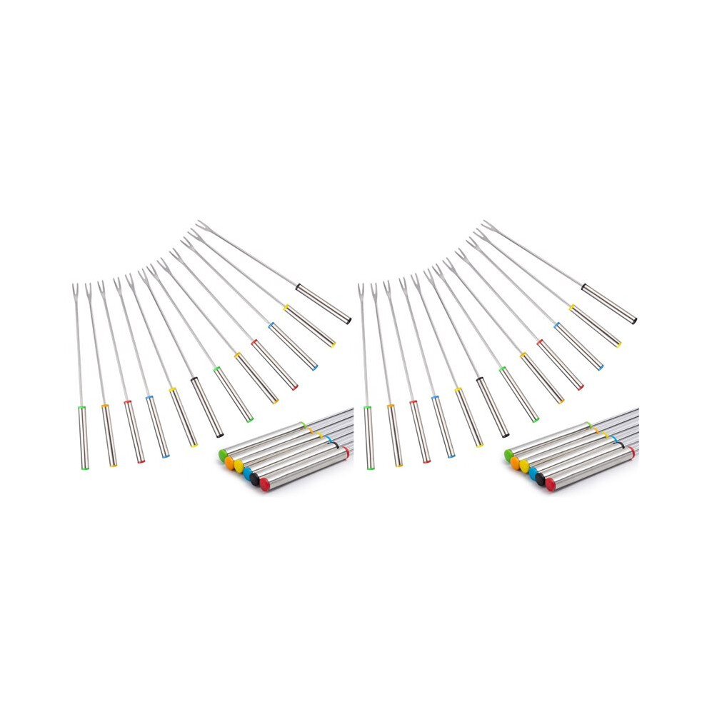 24Pcs 9.5 Inch Color-Coded Stainless Steel Fondue Forks, Cheese Fondue Fork Stainless Steel Fruit With Heat-Blocking 6032211549065