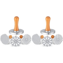 6Pcs Cookie Stamps Metal Cookie Press Mold with Wooden Handle for DIY Baking Cake Pastry Cutters Cookie Press for Baking