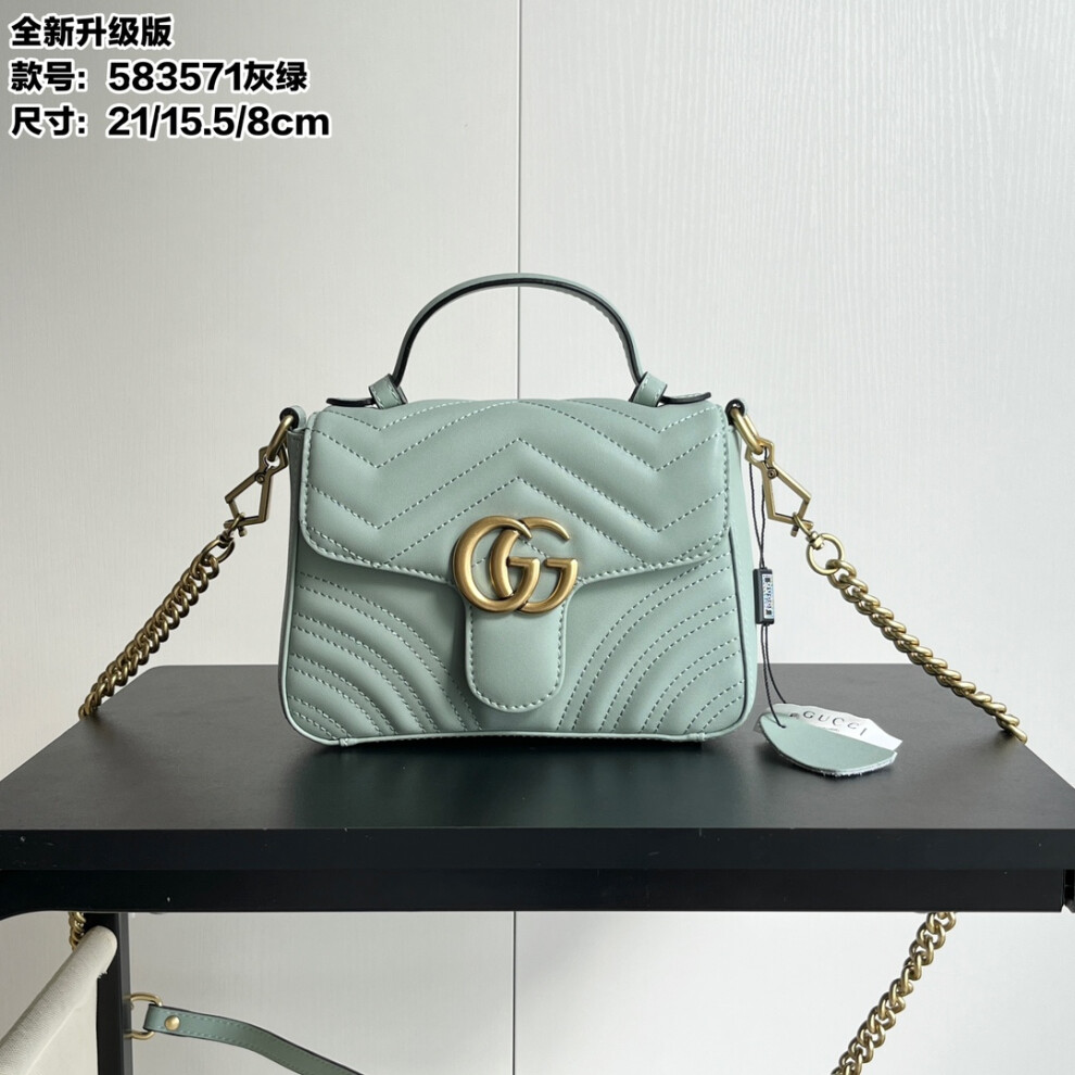 Xhrain Gucci Gg Marmont Mini Top Handle Bag 583571 Green 21Cm