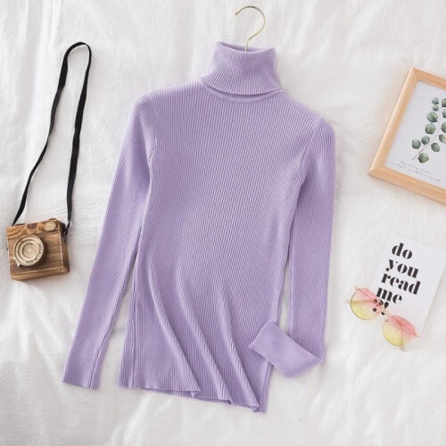 (white, S) Turtleneck Slimming Knit Sweater Women 2025 New Solid Color Long Sleeve Pullover Tops for Fall Winter Basic Wear 1