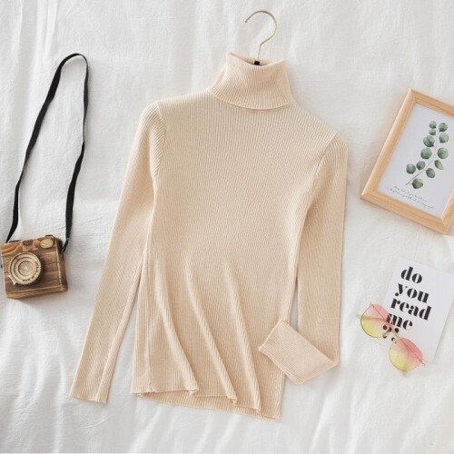 (white, S) Turtleneck Slimming Knit Sweater Women 2025 New Solid Color Long Sleeve Pullover Tops for Fall Winter Basic Wear 2