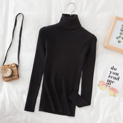 (white, L) Turtleneck Slimming Knit Sweater Women 2025 New Solid Color Long Sleeve Pullover Tops for Fall Winter Basic Wear 2