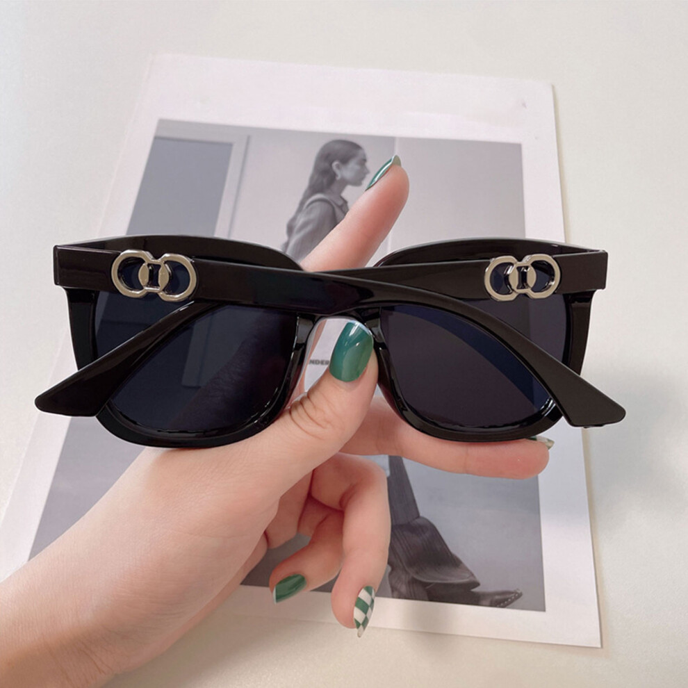 Roc-Electron Black/Gray (Gloss Frame Piece) Retro Hip-Hop Square Sunglasses For Men & Women