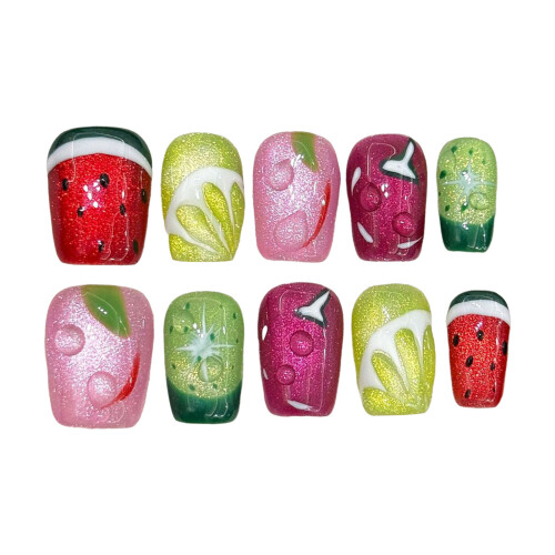 (442) Fruit Decor Fake Nails - Natural & Durable