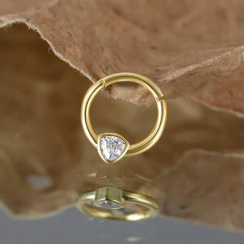 Δαχτυλίδι μύτης Solitaire CZ16G με άρθρωση, στεφάνι για κλιπς, Daith Hoop A4415-Χρυσό - 1 τεμάχιο 2