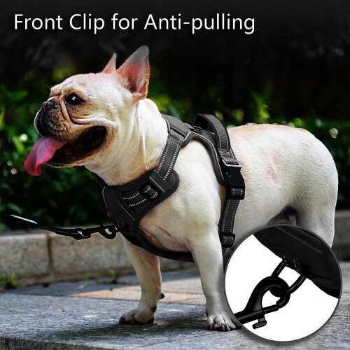 No Pull Dog Harness Front Clip Heavy Duty Reflective Easy Control Handle for Large Dog Walking(Black,M) 1
