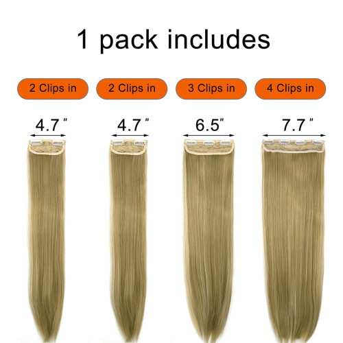 LELINTAΕπεκτάσεις μαλλιών με κλιπ 18"/24" (4 τεμάχια), Ίσιες/Σγουρές/Κυματιστές, Σε όλο το 1