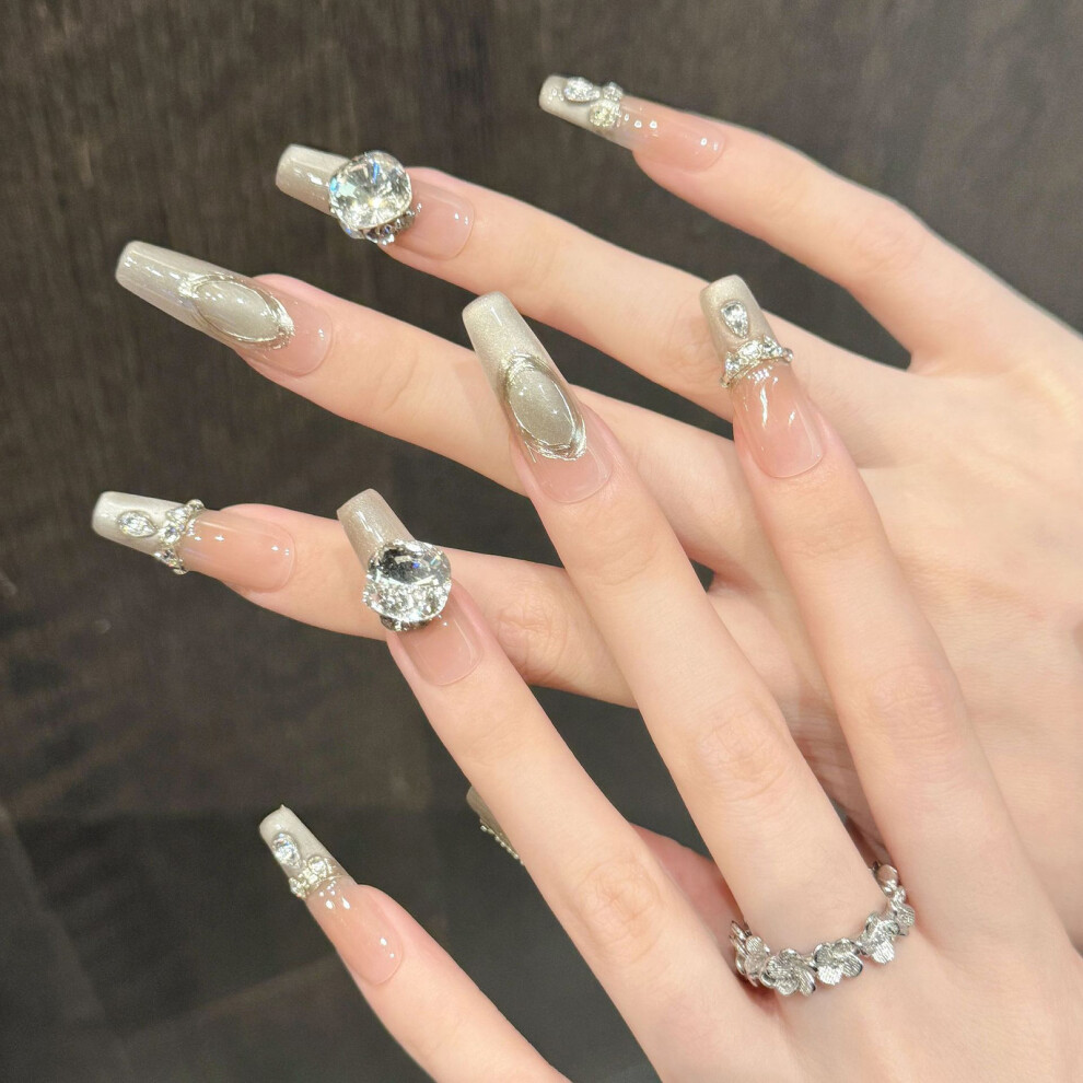 Roc-Electron (2881) 10Pcs Nude Cat Eye Fake Nails For Stage