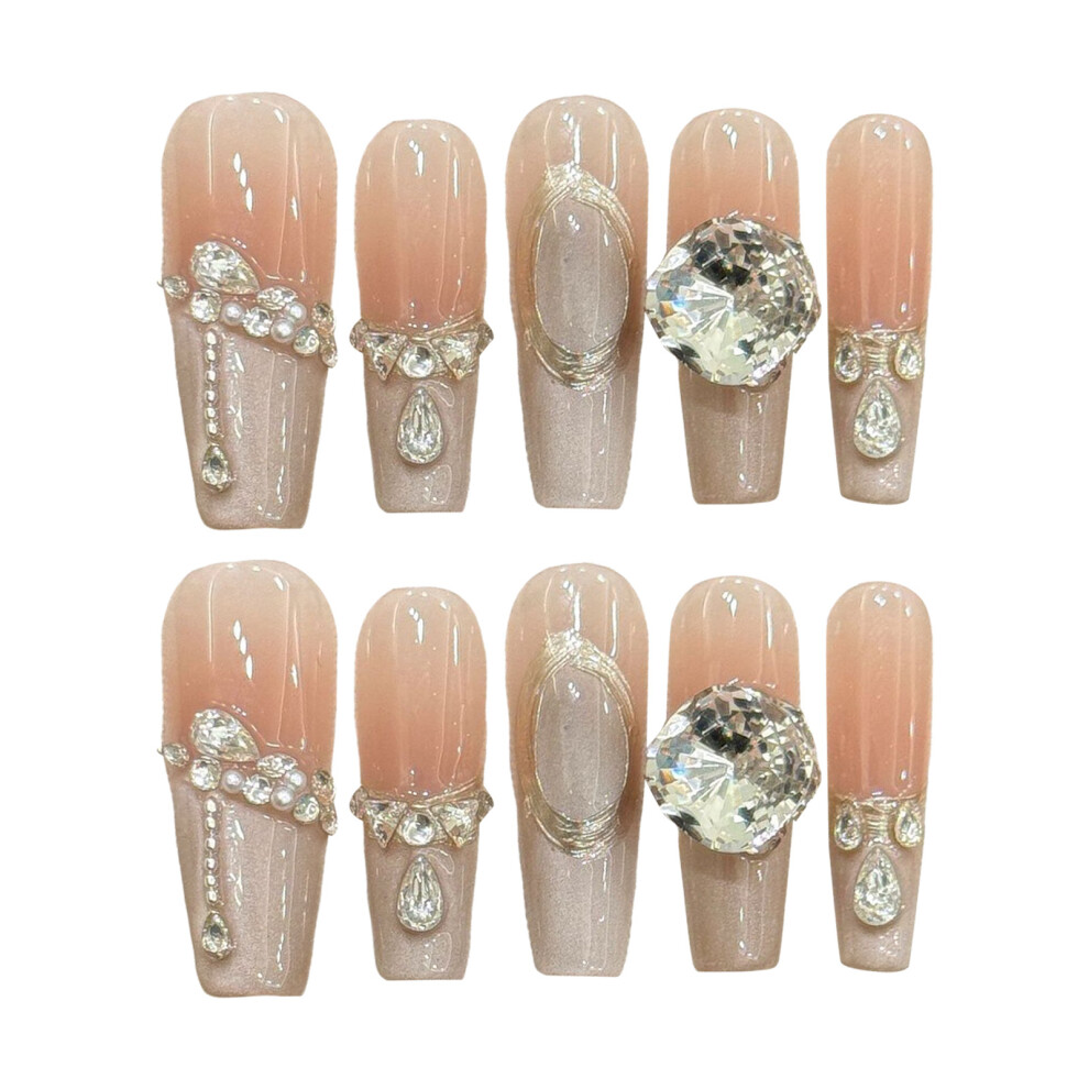 Roc-Electron (2881) 10Pcs Nude Cat Eye Fake Nails For Stage