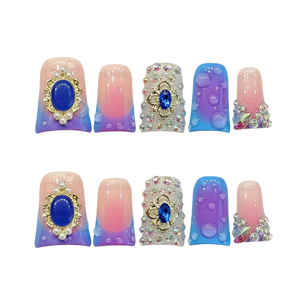 Roc-Electron (L) Gradient Rhinestone Fake Nails 10Pcs