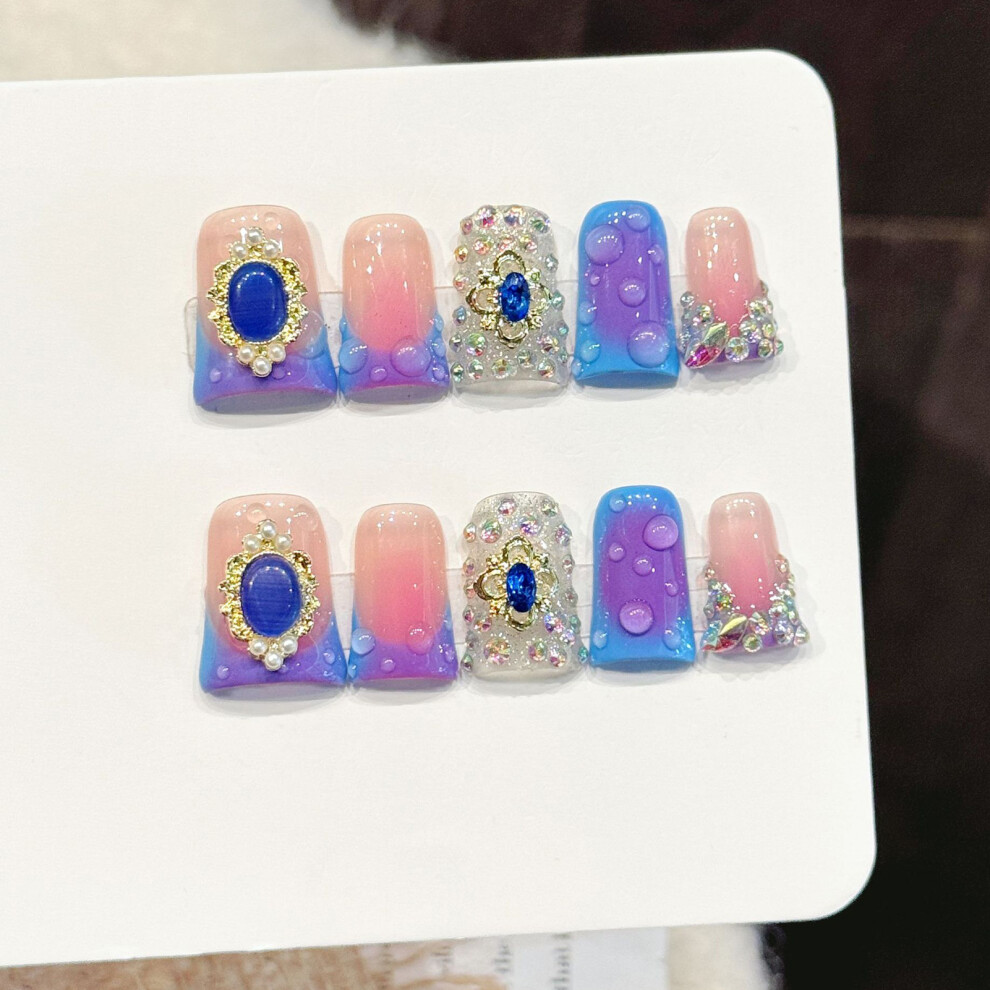 Roc-Electron (S) Gradient Rhinestone Fake Nails 10Pcs