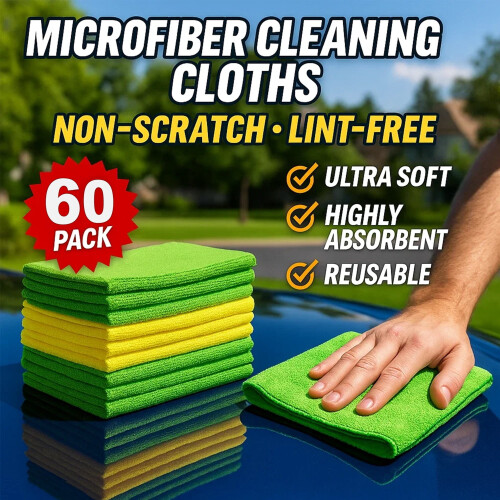 Microfiber Cleaning Cloths 12x12 Inch 60-Pack