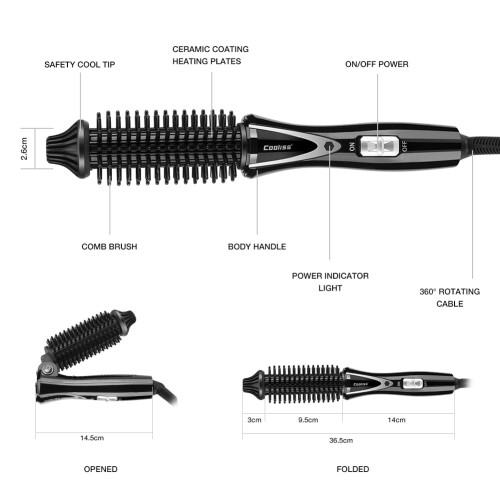 EECOO Professional 3 em 1 Escova Modeladora de Cabelo com Rotação Automática 2
