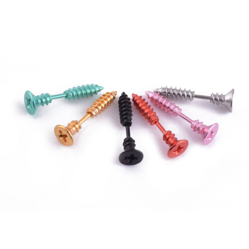 Screw Earrings Blue Threaded Piercing Jewelry 1 Pair 1