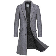 (L,Grey)Men's Notch Lapel Single Breasted Coat Long Formal Business Trench Coat British Style Fashionable Overcoat Peacoat