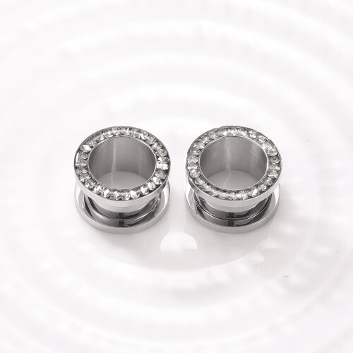 Rhinestone Crystal Ear Plug Tunnels Screw Fit 1 Pair 2