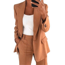 (XL,Khaki)Women Blazer Plain Long Sleeve Office Lapel Blazer Suit Casual Coat Jacket Outerwear Multiple Sizes Available