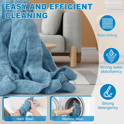 Mops for Floor Cleaning with Handle and 2 Blue Microfiber Cloth Head Replacements, String Wet Mop Refills Compatible With 0.8" Diameter Stick 1