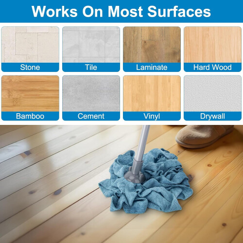 Mops for Floor Cleaning with Handle and 2 Blue Microfiber Cloth Head Replacements, String Wet Mop Refills Compatible With 0.8" Diameter Stick 2