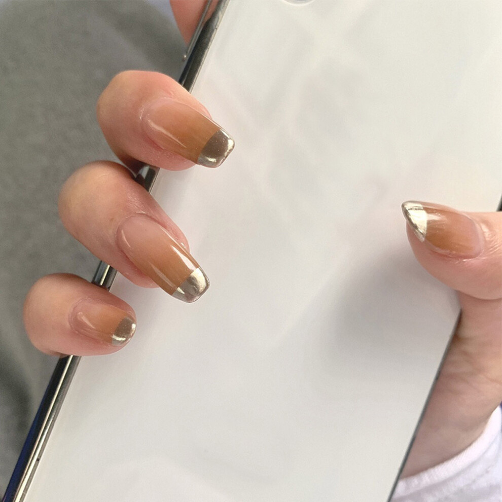 Roc-Electron Orange Gradient French Fake Nails - Waterproof