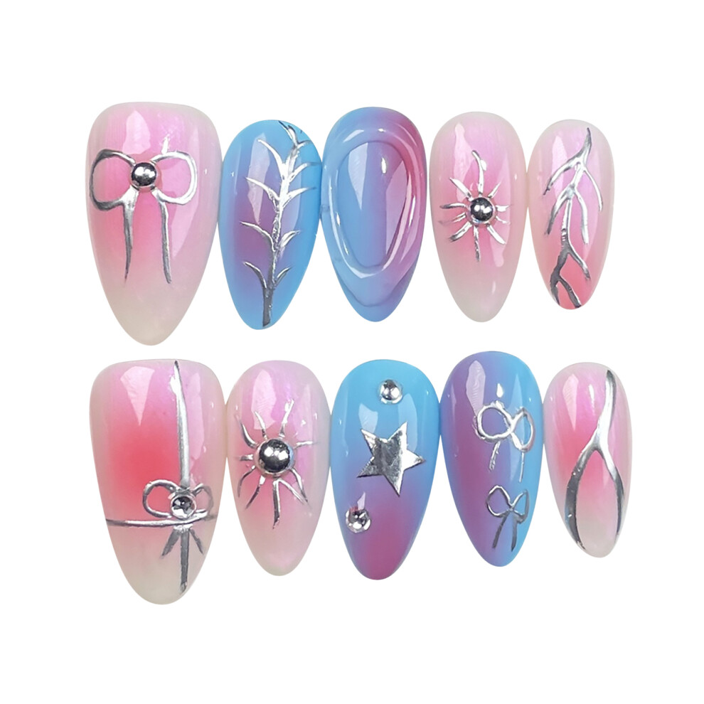 Roc-Electron (Almond, L) Iridescent Press On Nails For Wedding Party