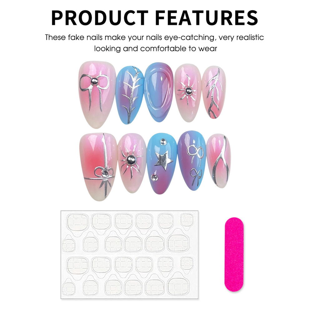 Roc-Electron (Almond, M) Iridescent Press On Nails For Wedding Party
