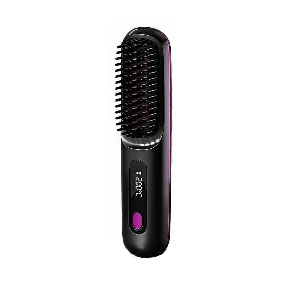 Black (Black) Heated Hair Brush Cordless Usb Rechargeable Ionic Straightening Brush With 3 Heat Settings