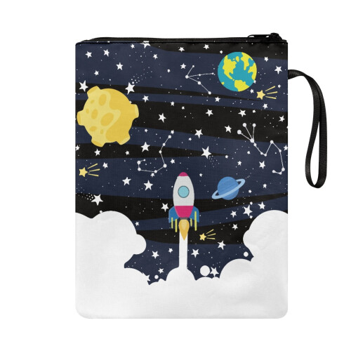 Space Planet Pattern Book Sleeve Protector Bible Carrying Case with Lightweight Polyester Fabric Reusable for Men Class Office Pocket Handle 1