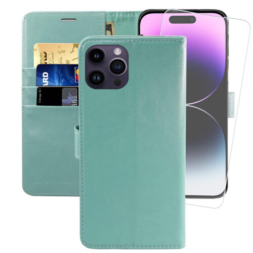 Wallet Case Leather Flip Folio with RFID Blocking, Card Holder and Screen Protector for iPhone 14 Pro Max 1