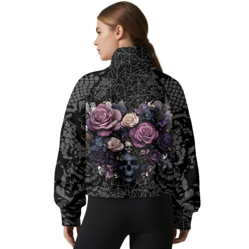 Women's Oversized Cropped Quarter-Zip Sweatshirt with 1