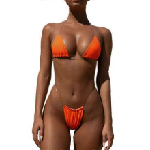 (Orange)Invisible Strap Bikini Bikini Solid Color Ladies Swimwear Bikini Two Piece Set One Size(multi optional)