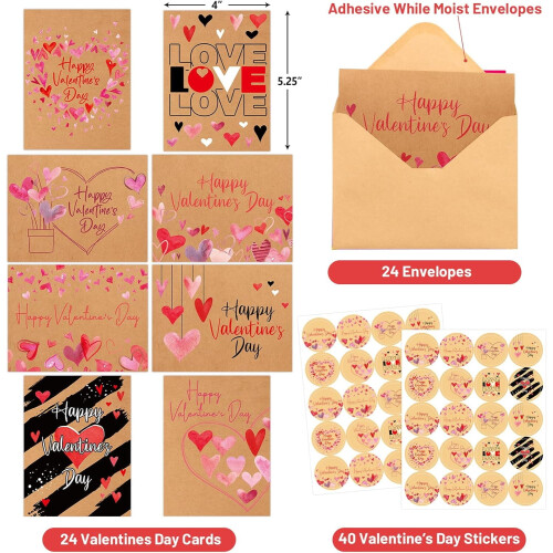 Kraft Valentine's Cards with Envelopes 24-Pack Blank Inside 1