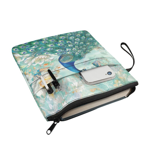 Peacock Book Protector Book Sleeve for Lightweight Protector Wrap Bag Polyester Fabric with Decorative Design and Zipper 2