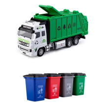 Speelgoed vuilniswagen van legering, cadeau voor jongens en meisjes, zelf in elkaar te zetten vuilniswagen met wrijvingsaandrijving, zijwaarts