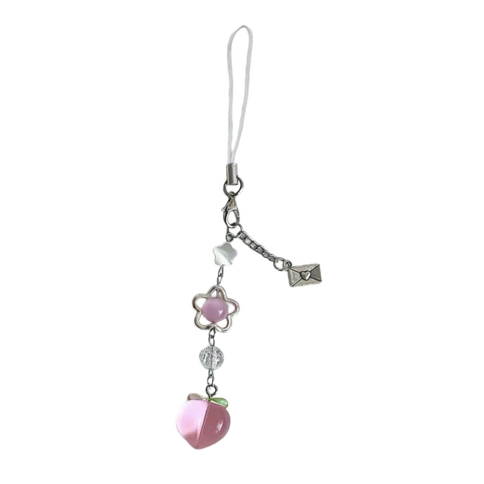 Cute Flower Beads Phone Charm Straps Car Key Hangings Pendants Fashion Bag Decoration Lanyard Purse Accessory Peach 9028731201627