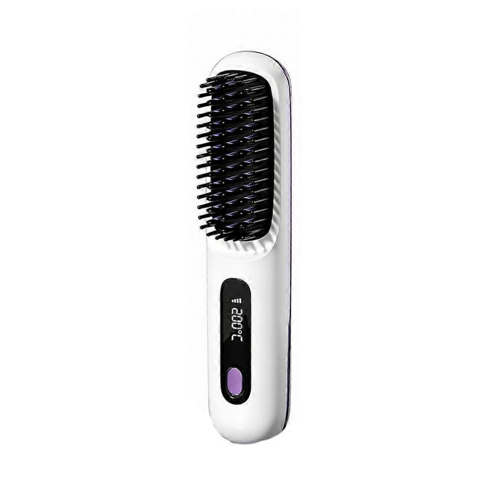 White/Black () Heated Hair Brush Cordless Usb Rechargeable Ionic Straightening Brush With 3 Heat Settings