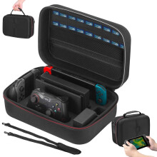 Draagbare luxe draagtas, compatibel met Nintendo Switch. Beschermde reiskoffer met rubberen handvat en schouderriem.