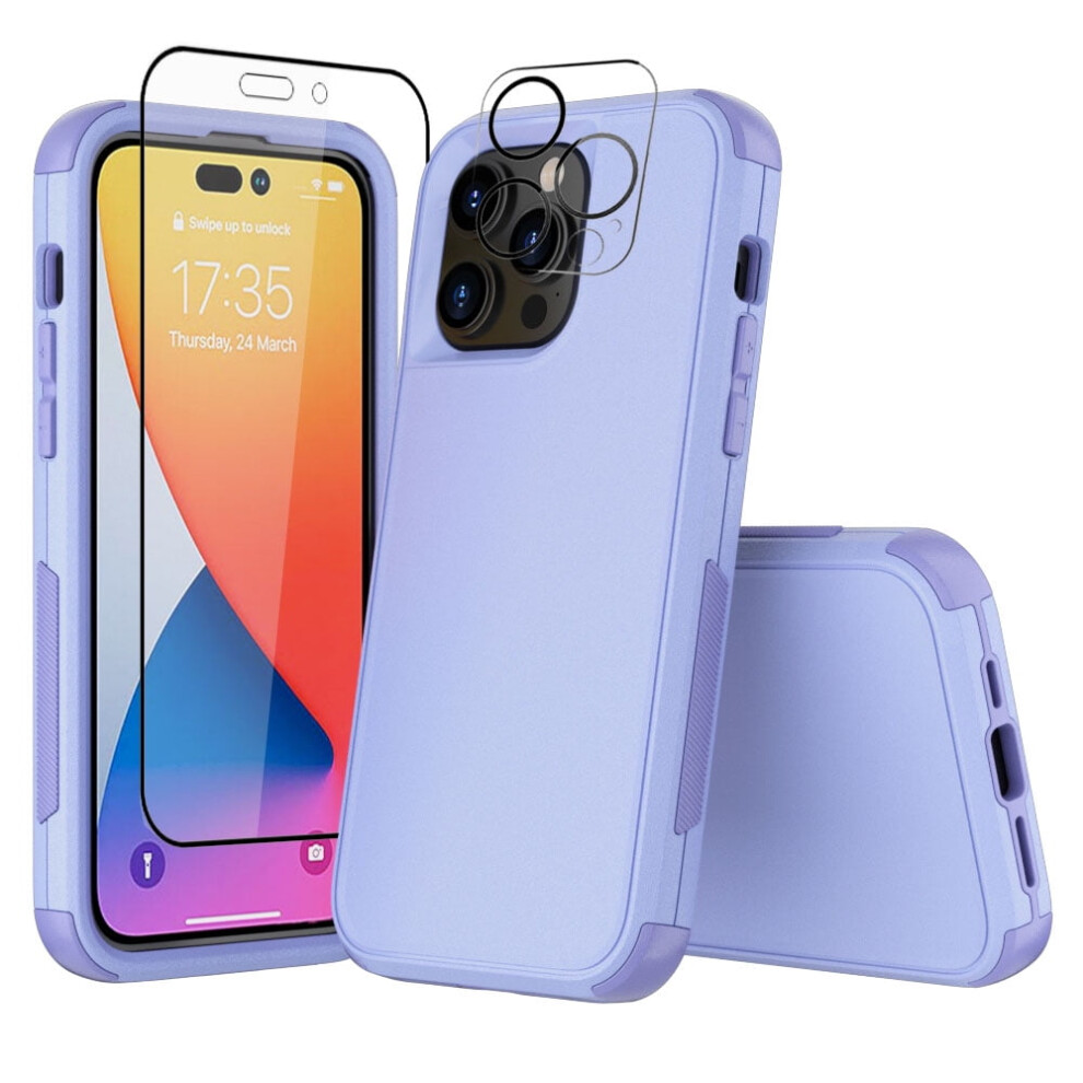 Compatible With Iphone 14 Pro Max Case + Screen & Camera Lens Protectors, Heavy-Duty Shockproof, Light 6.7" Purple 9028731202730