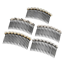 5er-Pack Strass-Seitenhaarkämme mit 18 breiten Zinken, Kunstperlen-Seitenhaarkämme für Damen, Schwarz-Weiß