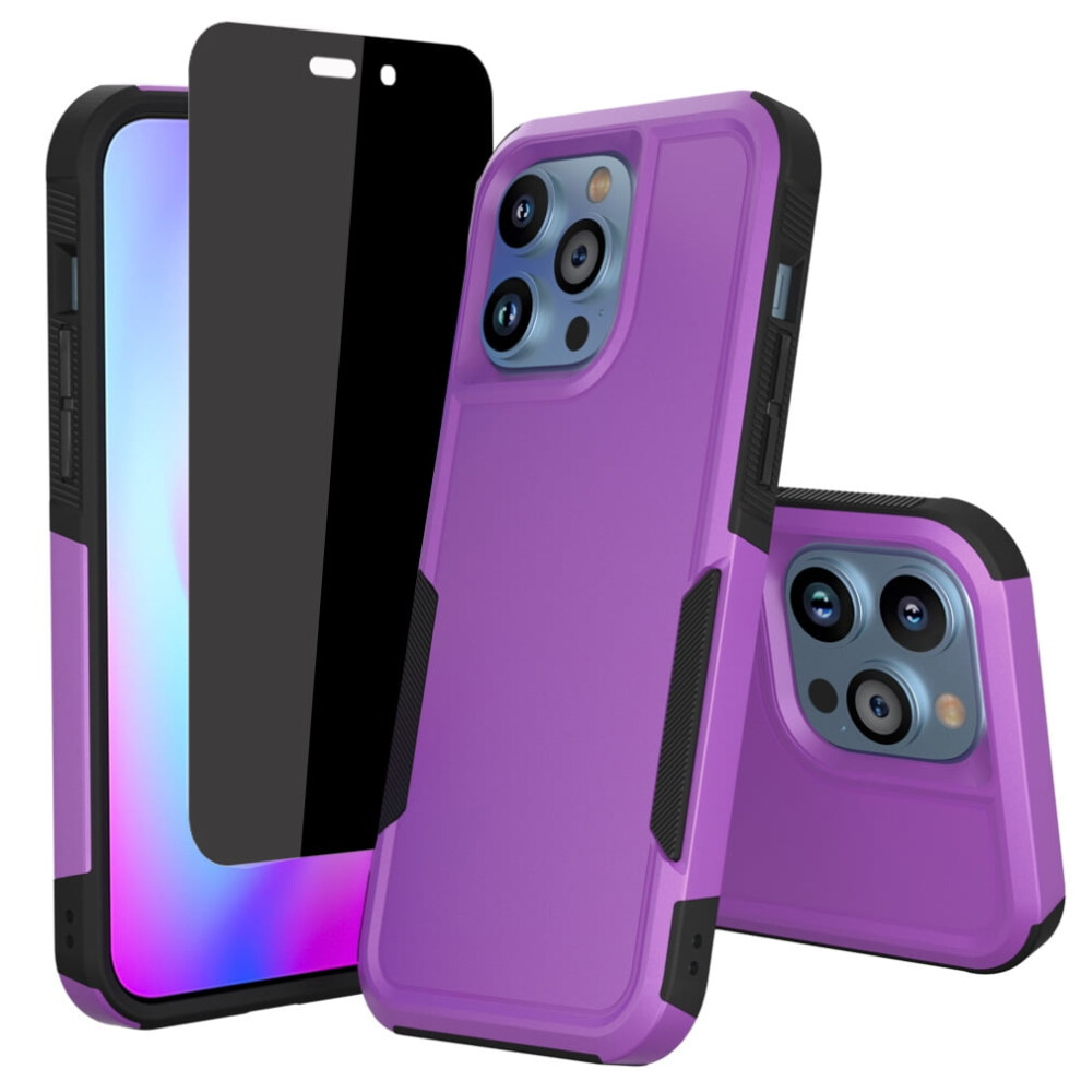 Compatible With Iphone 14 Pro Max Case + Anti-Spy Screen Protector, Shockproof Full-Cover Cover For 6.7" Purple 9028731203577