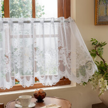 Valance for Window Door Decor Short-Curtain - Lace Sheer Half Curtains with Embroidery Flowers, 40 x23.6Inch