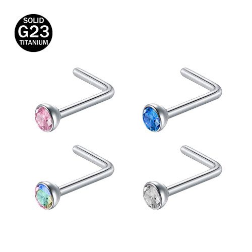 4 τεμάχια/σετ 20G G23Τρύπημα μύτης από τιτάνιο με στρογγυλό κρύσταλλο και τρύπημα