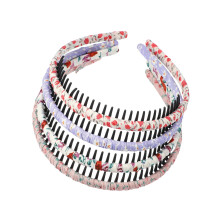 4 stuks haarbanden met kammotief en bloemenprint voor dames in rood, paars, wit en roze