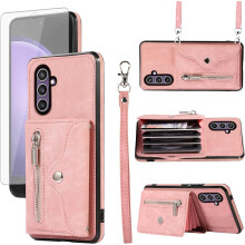 Handyhülle für Samsung Galaxy S23FE5G – Brieftaschenhülle, HD-Displayschutzfolie, Handschlaufe, Kartenhalter & Ständer
