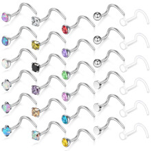 30 db/szett 20 g-os opál gömb orrkarika piercing kerek kristály orrlyuk piercing orrcsont/L alakú/orrcsavaros orr piercing
